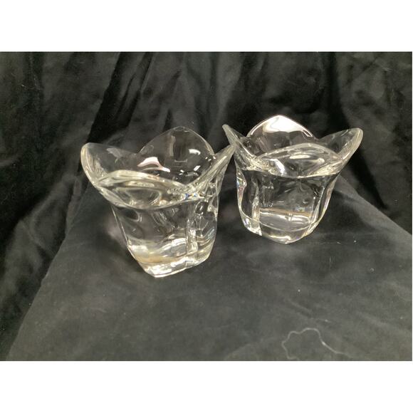 Pair of Orrefors Crystal Lotus Taper Candle Holders - Tulip Candlesticks - Picture 1 of 4